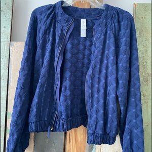 Amadi Anthropologie Blue quilted bomber jacket